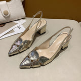 2021 Fashion Women Leather 3cm High Heels Lady Pointe Toe Gold Heels Sandals Female Wedding Bridal Shoes