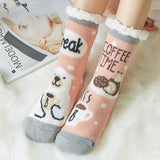 Back to College Women's Slippers Warm Sock with Fur Short Plush Slippers Indoor Cartoon Slippers Home Soft Bedroom Shoes for Woman