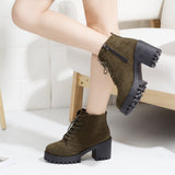 Matte  boots High Heels Lace Up Ankle Boots For Women Shoes Black Platform Boot botines mujer  Winter botines