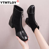 Amozae--Christmas Gift Women's Boots Autumn Boots-women Zipper Shoes Luxury Designer Booties Ladies Ankle 2024 Med Rubber Rock Fashion Fabric Solid