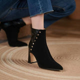 Amozae--  Women   Socks Shoes Pointed Toe Short Boots Ankle   Autumn Casual Thermal High Heej Shoe Winter Fashion Luxury On Heels