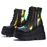 Amozae--Back to College BONJOMARISA Wholesale Platform Wedges women's Boots Fashion Multicolor Colorful Zip Ankle Boots Brand Luxury Designer Footwear