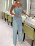 Amozae- Jumpsuit Women Elegant Long Jumpsuit Strapless Slash Neck Feather Tube Top   Fashion Party Night Evening Jumpsuit   Summer