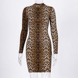 Amozae--hoco dresses  Leopard Print Long Sleeve Slim Bodycon   Dress   Autumn Winter Women Streetwear Party Festival Dresses Outfits