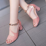 Amozae- spring summer   fish mouth hollow Roman sandals thick with word with beaded high heels female summer   female sandals