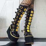 Back to College INS Hot 2021 Brand New Gothic Street Women's Knee High Boots Platform Wedges High Heels Buckle Boots For Women Punk Shoes Woman