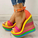 Amozae-- Elegant INS Hot Sale Rainbow Colorful 2024 Summer Wedges Sandals Party Platform Extreme High Heels Shoes Woman Plus Size 43
