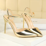 Amozae-Women 10.5cm High Heels Gold Sandals Lady Shiny Leather Stripper Strap Sandles Female Wedding Bridal Prom   Fetish Red Shoes