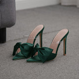Amozae Summer Casual Women Pointed Toe Stiletto Heels Slipper Lady   11.5cm High Fetish Heels Fashion Bowknot Party Muller Shoes