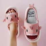 Christmas Gift 2021 Linen Cotton Slippers Thicked Soled Platform Outdoor Slippers  Cute Cartoon Shark Shape Indoor Slippers Designer For Couple