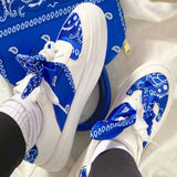 Christmas Gift Female Flats Bandana Print Round Fashion Bow Knot Design Fashon Women's Sneakers 2021 Comfy Casual Hot Sale Slip On Footwear