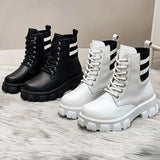 Ladies Shoes Thick-soled Short Leather Boots Women Casual Fashion 2022 New British Style Woman Lace Up Ankle Boots Autumn Female