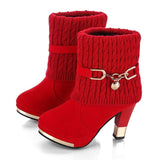 Amozae Hot Selling High-Heeled Boots Woman Booties Women Short Boots Female Pointed Toes Slip On Slim Fall/Winter Shoes Red Black