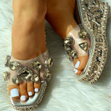 Doratasia brand design crystals rivets clear platform high heels leisure slipper wedges sandals women summer shoes female
