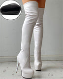 Amozae Plus Size 31-46 Ladies   Extreme High Fetish Thin Heels Party Shoes Women Winter Add Fur Platform Thigh High Boots Woman