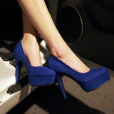 Amozae Autumn Fashion High Heels Shoes Woman   Flock Platform Pumps Women Shoes Blue Red Black Heels Wedding Party Office Shoes