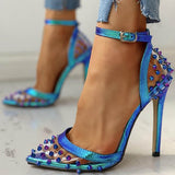 New   PVC Rivet Women Pumps Fashion Shoes Female Ankle Buckle Strap Ladies Party High Heels Shoes