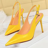 Amozae-2024 Women 7cm 9.5cm High Heels Yellow Sandals Lady Leather Stripper Slingback Sandles Wedding Bridal Party Shoes Large Size 43