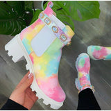 Christmas Gift Women's Ankle Boots Autumn Winter  Rainbow Short Boots Square Heel Rhinestone Shoes Non-slip Fashion Thick Bottomn Footwear 2021