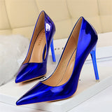 Amozae   Pumps Women Shoes High Heels 10.5cm Blue Green Patent Leather Stiletto Ladies Fetish Wedding Bridal Shoes Plus Size