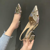2021 Fashion Women Leather 3cm High Heels Lady Pointe Toe Gold Heels Sandals Female Wedding Bridal Shoes