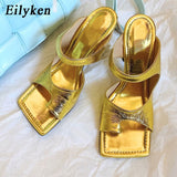 Amozae- 2024 New Design Women Slipper Elegant Square Toe High Heels Sandal Shoes High Quality Outdoor Slip On Dress Shoes