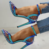 New   PVC Rivet Women Pumps Fashion Shoes Female Ankle Buckle Strap Ladies Party High Heels Shoes
