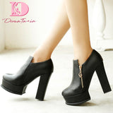 DoraTasia New Ladies Thick High Heels Pumps Fashion Zipper Shallow Platform Pumps Women   Party Office   Shoes Woman
