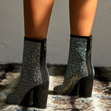 Women Crystal Party Ankle Boots   11cm High Heels Diamond Lady Chunky Boots Short Fetish Stripper Booties Glitter Shoes
