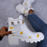 Christmas Gift Women's Ankle Boots Autumn Winter  Rainbow Short Boots Square Heel Rhinestone Shoes Non-slip Fashion Thick Bottomn Footwear 2021