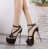 Amozae- 2024 Women Sandals Pumps Party Platform Pumps club shoes Stiletto heels Open toe hollow out High Heels Dress shoes Black