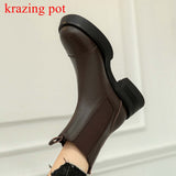 Back to College krazing pot cow leather round toe Chelsea boots slip on flat platform keep warm punk   neutral chic all-match ankle boots l19