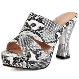 Doratasia 2020 Dropship Fashion Big Size 44 Snake Skin Platform Crystals High Heels Summer Sandals Mules Pumps Woman Shoes Women