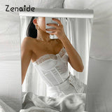 Zenaide Satin Corset Tops Strapless Summer Clothing Panel Shape Bare Shoulder Party   Crop Women Tube Tops