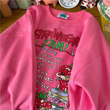 Amozae Harajuku Oversized Strawberry Print Hoodie Women O Neck Loose Vintage Clothes Top Streetwear Sweatshirts Graphic Cute Pullover220720