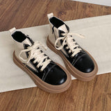 QWEEK Women's Platform Forest England Short Tube Martin Boots Female Autumn Winter New Retro Wild Tube Cotton College Style