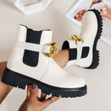 Goth Chunky Chelsea Boots 2022 Winter Warm Ankle Boots Non-slip Fashion New Women Platform Flats Shoes Short Boot Metal Chain