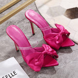 Amozae-Luxury Design Slides Women 11.5cm High Heels Pointed Toe Mules Fetish Summer Sandals Lady Heels Slipper Bowknot Stripper Shoes