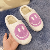 Amozae 2024 Blue Smiley Slippers Women Smile Slippers Happy Face Slippers Retro Smiley Face Soft Plush Warm Fuzzy Slippers for Men