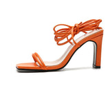 Fresh Green Orange Lace Up   Sandals for Women Summer High Heel Shoes Square Toe High Heel Dress Sandal Big Size 43