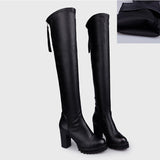 Over The Knee Long Boots For Women Candy Colors Thick Heels Ladies High Boots Soft PU Leather Zipper Shoes Platform Female Boots