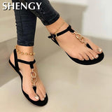 Back to College SHY 2023 Women Fashion Flip Flops Summer Sandals Solid Buckle Flats Women Shoes Beach Roma Casual Ladies Plus Size