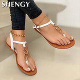 Back to College SHY 2023 Women Fashion Flip Flops Summer Sandals Solid Buckle Flats Women Shoes Beach Roma Casual Ladies Plus Size