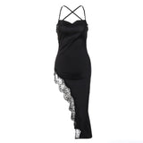 Graduation Gift Big Sale Hawthaw Women   Lace Party Club Backless Bodycon Stain Black Straps Midi Dress   Summer Clothes Wholesale Items For Resale A18