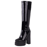 Big Size 34-43 Luxury Brand Ladies Platform Knee High Boots Fashion Zip Thick High Heels Boots Women Party OL   Shoes Woman