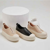 Krazing Pot cow leather basic clothing thick bottom slip on fairy waterproof sneakers round toe convenient vulcanized shoes L61