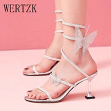 Amozae-Women's Butterfly Narrow Band Sandals Woman Summer round Toe High Heels Women Buckle Pumps Ladies Female Party Shoes