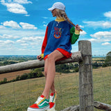 Amozae-  Rainbow Letter Print Oversize Hoodies Women Color Patchwork Long Sleeve Pullove Streetwear Autumn Aesthetic Sweatshirt