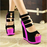 Woman Shoes   Summer Genuine Women Platform Thick Soles Sandals Wedges High Heel 14cm Peep Toe Mixed Colors   Shoes