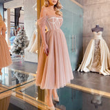 Sweet Homecoming Dress Off The Shoulder Sequins Shiny Tulle A-line Women Formal Evening Party Vestidos Elegant Gowns